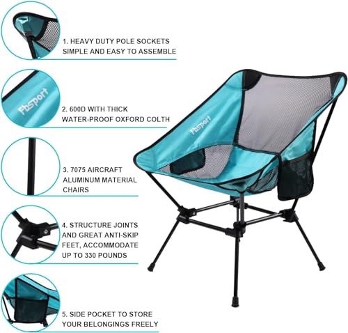FBSPORT 2 Pack Portable Camping Chairs Lightweight Backpacking Chair Compact & Heavy Duty for Camp, Backpack, Hiking, Beach, Picnic, with Carry Bag