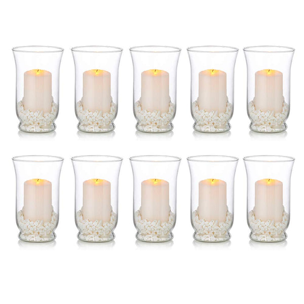 Glasseam Glass Pillar Candle Holders: Large Hurricane Candle Holder Bulk 10 Clear Candleholders for Centerpieces Tables Wedding Reception Christmas Halloween for Home Dining Room Decor
