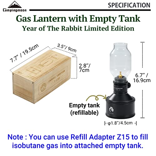 CAMPINGMOON Camping Gas Lantern Candle with Empty Tank Wooden Lantern Case Year of The Rabbit Limited Edition T-1C28