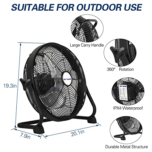 BILT HARD 16 Inch Rechargeable Battery Operated Outdoor Floor Fan, 15600mAh Battery Powered High Velocity Portable Fan with Metal Blade, Run All Day, USB Output for Travel, Camping, Backyard