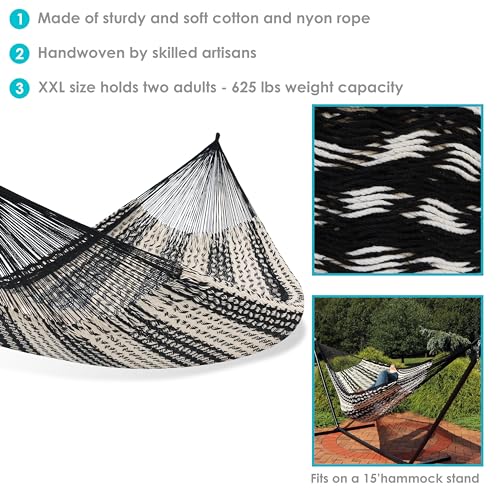 Sunnydaze Handwoven XXL Thick Cord Mayan Family Hammock - 625-Pound Capacity - Black/Natural