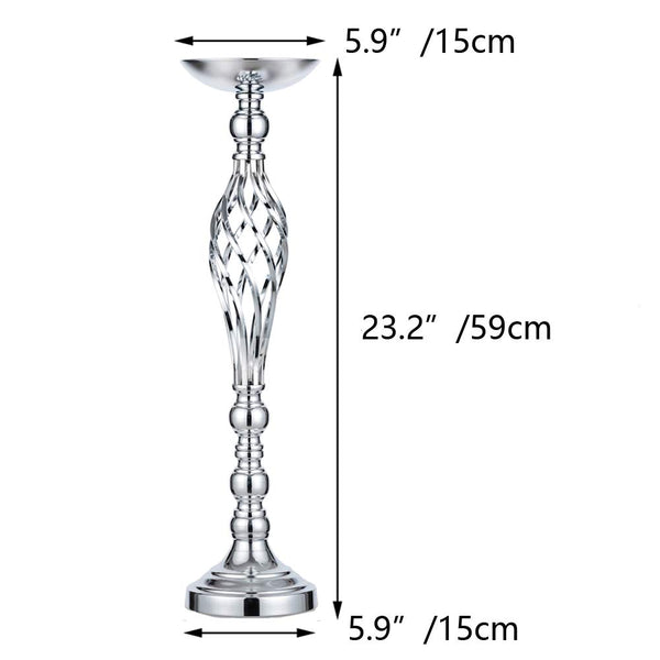 Set of 2 Versatile Silver Flower Arrangement Stand & Pillar Candle Holder Set for Wedding Party Dinner Centerpiece Event Restaurant Hotel Decoration (Silver Twist Style, 2 x L)