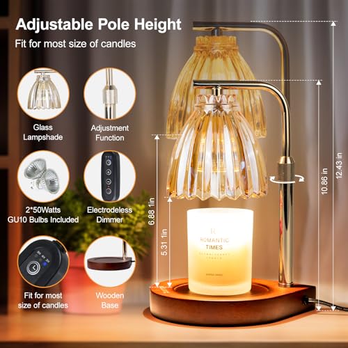 nulmvic Candle Warmer Lamp with Timer & Dimmer-Electric Candle Lamp Warmer Adjustable Height Scented Wax Lamp Warmer with 2 Bulbs for Mothers Day Gifts for Mom Home Decor
