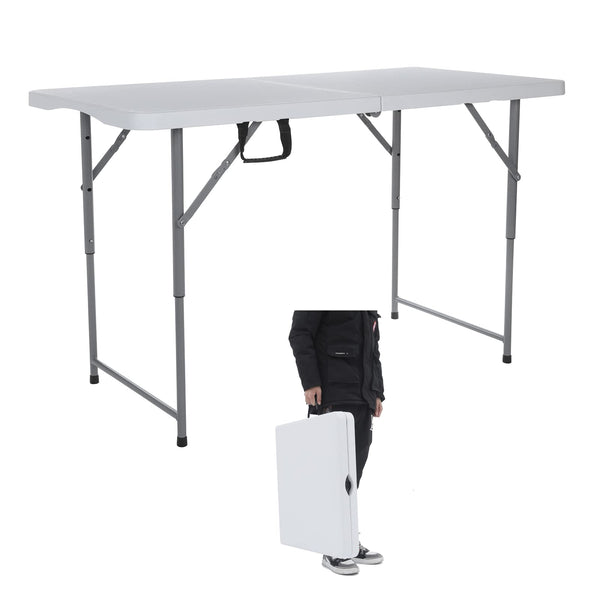 Lakhow 122CZ Folding Table 4-Foot Portable Plastic Folding Semi Practical Table Small Indoor and Outdoor Adjustable Height with Handle Folding Table, Camping and Gathering