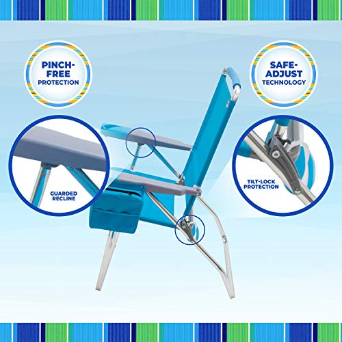 Rio Brands 4-Position Folding Beach, Camping, Lawn Chair, Turquoise, 17"