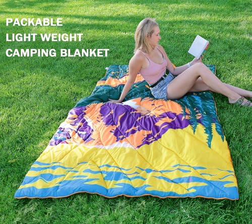 Bedvcaty Camping Blanket, Puffy Waterproof Travel Blanket, Warm Cozy Picnic Blanket, for Outdoors, Travel, and Mountain.(Mountain, 78" x 56")