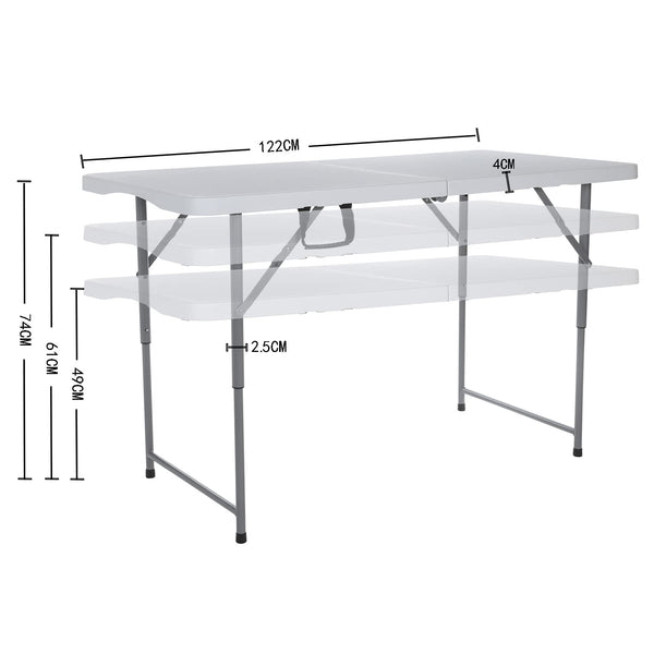 Lakhow 122CZ Folding Table 4-Foot Portable Plastic Folding Semi Practical Table Small Indoor and Outdoor Adjustable Height with Handle Folding Table, Camping and Gathering