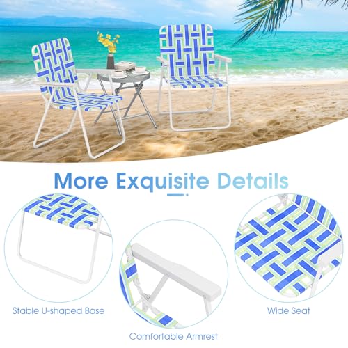 Giantex Beach Chairs Set of 6, Patio Folding Lawn Chairs for Adults, Outdoor Webbing Chair w/Steel Frame, Lightweight & Portable Camping Chairs for Fishing, Yard, Garden, Poolside Webbed Chairs, Blue