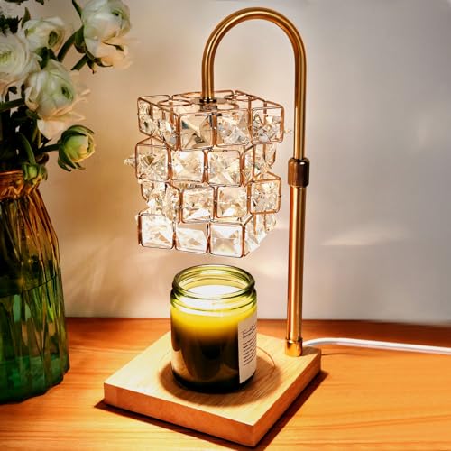 MUDIKIC Candle Warmer Lamp with Timer, Candle Lamp Warmer Adjustable Height, Electric Handmade Crystal Candle Warmer with 2 Bulbs for Home Decor Dimmable Wax Melt Warmer