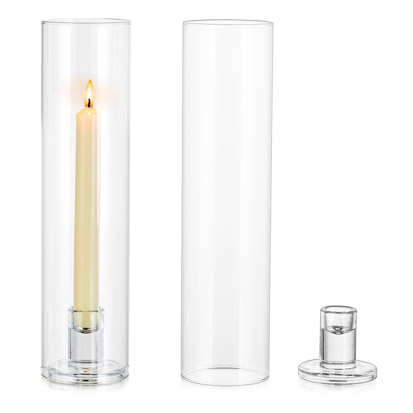 NUPTIO Hurricane Glass Candle Holders: 2 Pcs Candlestick Holder for Taper Candles with Cylinder Covers 11.8 inch Tall Windproof Clear Candlesticks Holder Stand for Wedding Party Christmas Home Decor