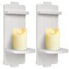 Rustic Wood Wall Sconces Set of 2 - Farmhouse Floating Candle Holders for Home Decor, White Wall Shelf for Living Room, Dining Room, Bedroom, Bathroom
