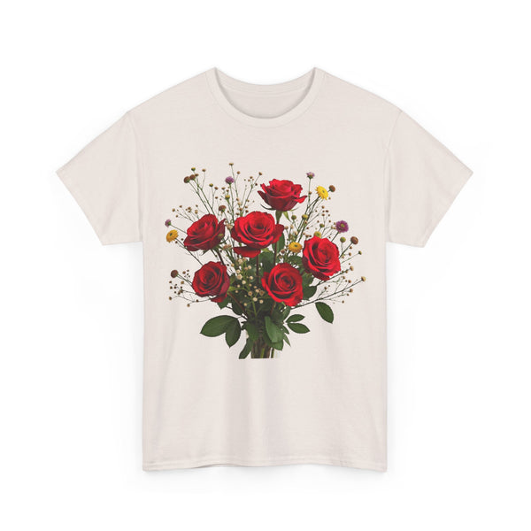 Wildflowers and Red Roses, Graphic T-Shirts for Women, Floral Shirt, Womens Short Sleeve, Ladies Graphic Tees #5131TTS