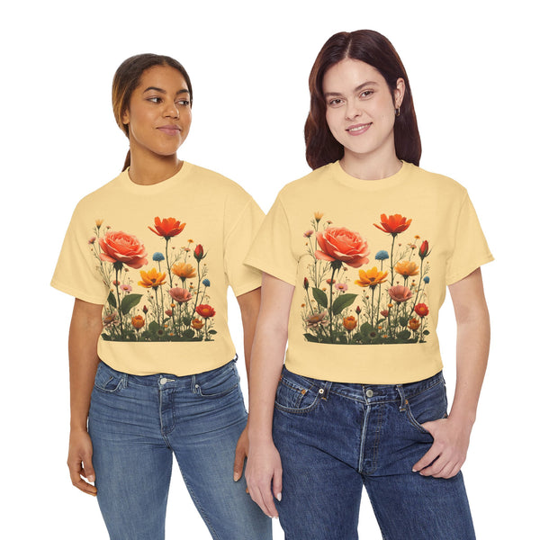 Wildflowers and Orange Roses, Graphic T-Shirts for Women, Floral Shirt, Womens Short Sleeve, Ladies Graphic Tees #5044TTS