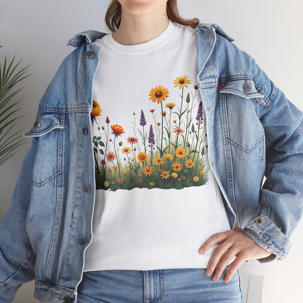 Wildflowers and Yellow Roses, Graphic T-Shirts for Women, Floral Shirt, Womens Short Sleeve, Ladies Graphic Tees #5028TTS