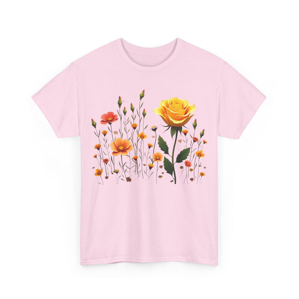 Wildflowers and a Yellow Rose, Graphic T-Shirts for Women, Floral Shirt, Womens Short Sleeve, Ladies Graphic Tees #5010TTS