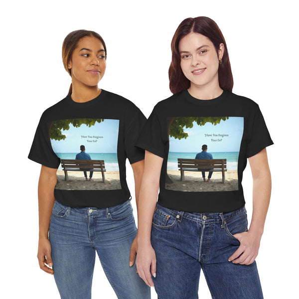 Have You Forgiven Your Ex?  Man on Bench Looking at Waves, Forgiving T-Shirt, Forgiveness, Relationship Healing Top #5005STS