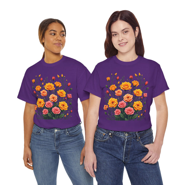 Wildflowers and Pink & Yellow Roses, Graphic T-Shirts for Women, Floral Shirt, Womens Short Sleeve, Ladies Graphic Tees #5140TTS
