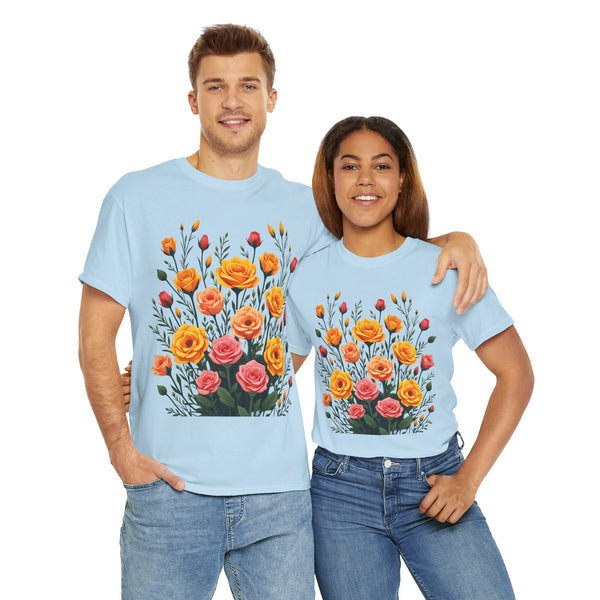 Wildflowers and Pink & Yellow Roses, Graphic T-Shirts for Women, Floral Shirt, Womens Short Sleeve, Ladies Graphic Tees #5140TTS