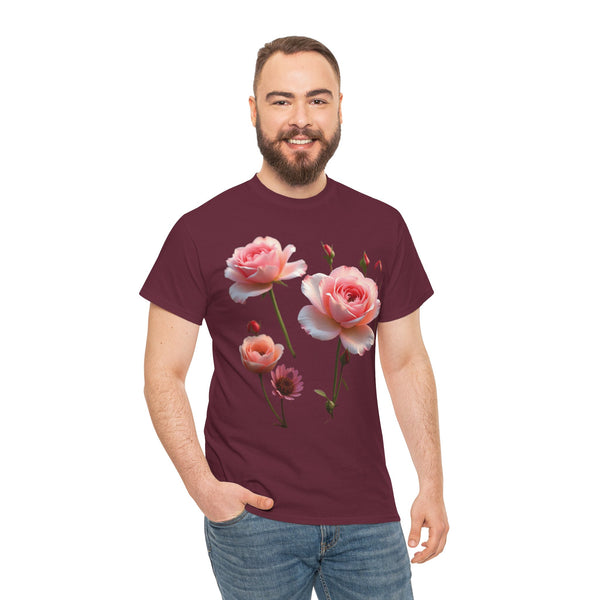 Wildflowers and Pink Roses, Graphic T-Shirts for Women, Floral Shirt, Womens Short Sleeve, Ladies Graphic Tees #5019TTS