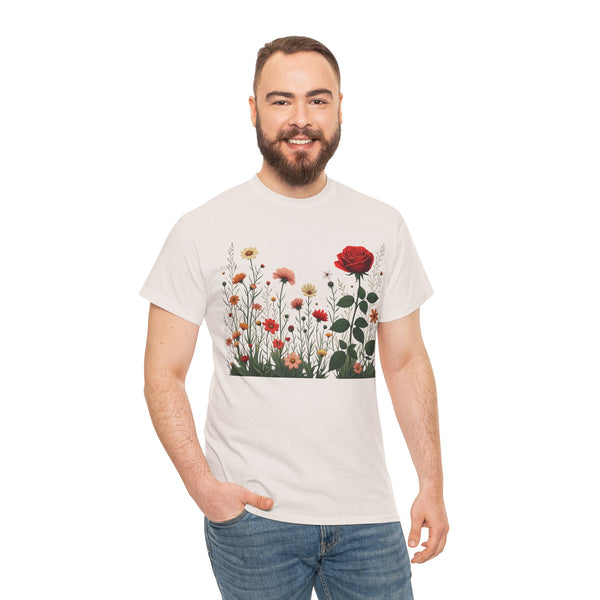Wildflowers and a Red Rose, Graphic T-Shirts for Women, Floral Shirt, Womens Short Sleeve, Ladies Graphic Tees #5008TTS