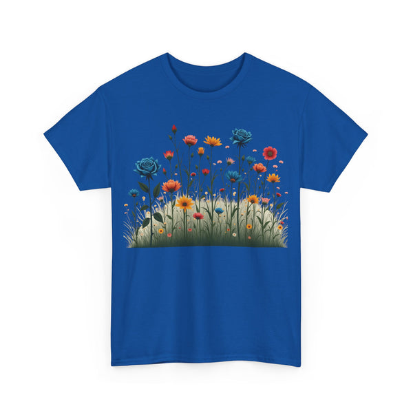 Wildflowers and Blue Roses, Graphic T-Shirts for Women, Floral Shirt, Womens Short Sleeve, Ladies Graphic Tees #5050TTS