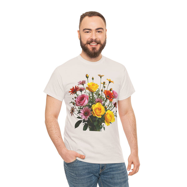 Wildflowers and Pink & Yellow Roses, Graphic T-Shirts for Women, Floral Shirt, Womens Short Sleeve, Ladies Graphic Tees #5138TTS