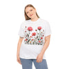 Wildflowers and Pink Roses, Graphic T-Shirts for Women, Floral Shirt, Womens Short Sleeve, Ladies Graphic Tees #5022TTS