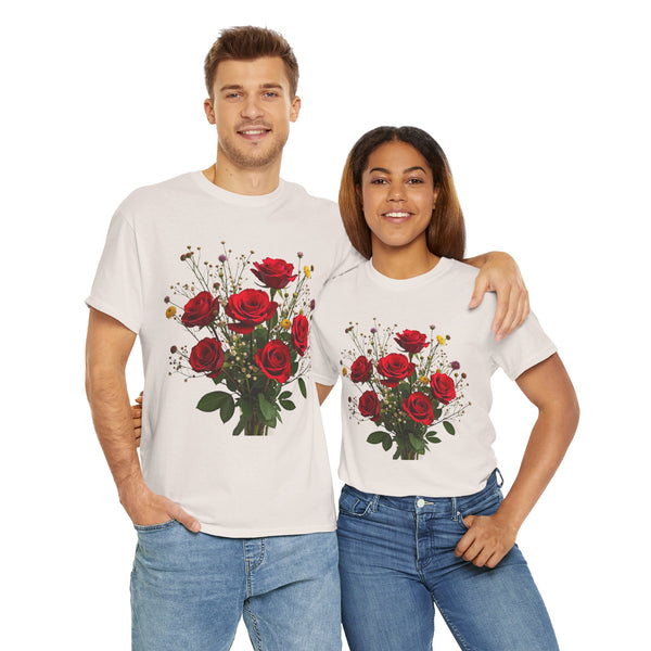 Wildflowers and Red Roses, Graphic T-Shirts for Women, Floral Shirt, Womens Short Sleeve, Ladies Graphic Tees #5131TTS