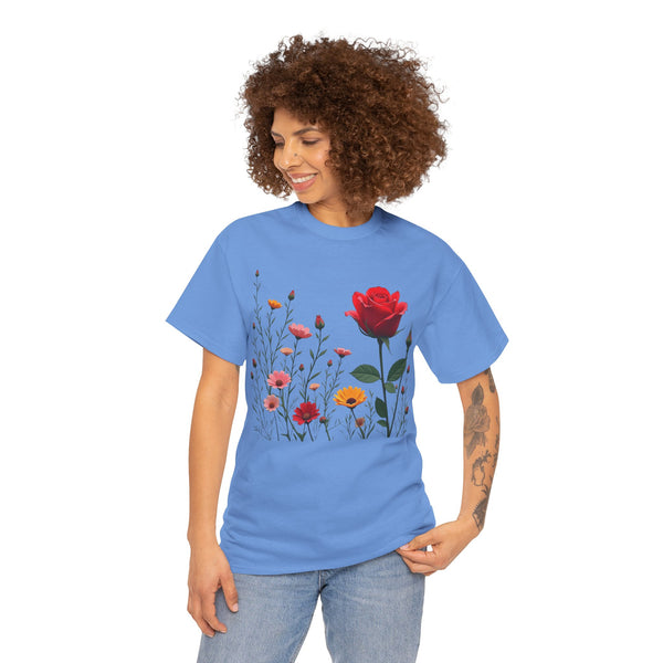 Wildflowers and a Red Rose, Graphic T-Shirts for Women, Floral Shirt, Womens Short Sleeve, Ladies Graphic Tees #5006TTS