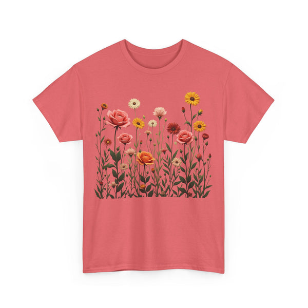 Wildflowers and Pink Roses, Graphic T-Shirts for Women, Floral Shirt, Womens Short Sleeve, Ladies Graphic Tees #5023TTS