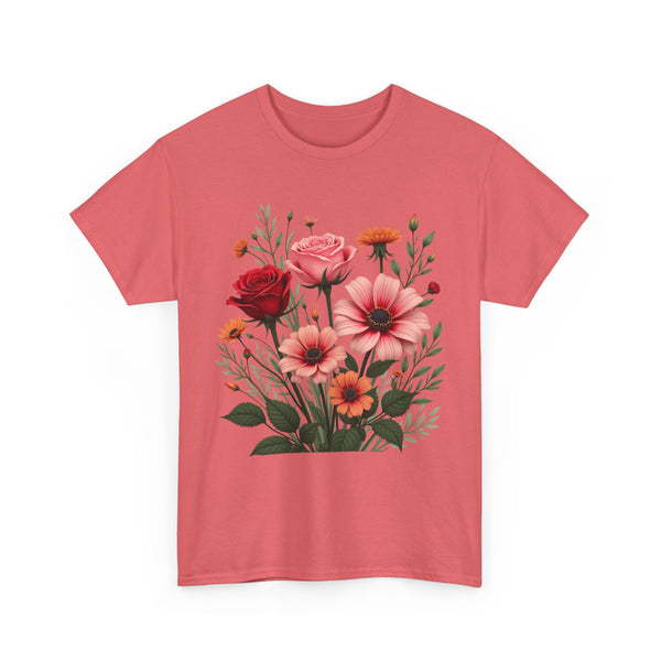 Wildflowers and Pink & Red Roses, Graphic T-Shirts for Women, Floral Shirt, Womens Short Sleeve, Ladies Graphic Tees #5133TTS
