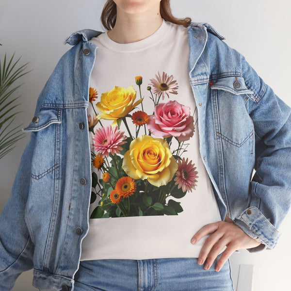Wildflowers and Pink & Yellow Roses, Graphic T-Shirts for Women, Floral Shirt, Womens Short Sleeve, Ladies Graphic Tees #5148TTS