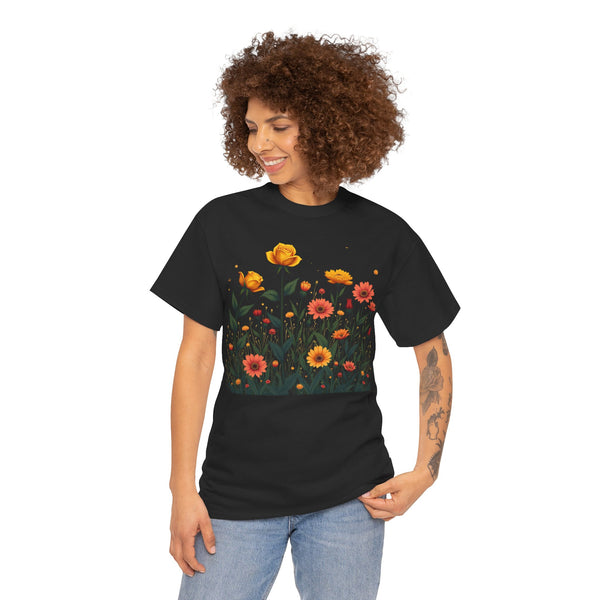 Wildflowers and Yellow Roses, Graphic T-Shirts for Women, Floral Shirt, Womens Short Sleeve, Ladies Graphic Tees #5026TTS