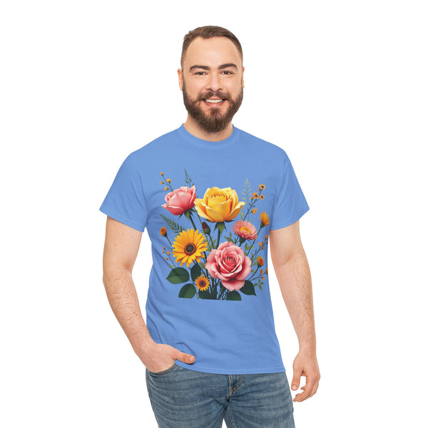 Wildflowers and Pink & Yellow Roses, Graphic T-Shirts for Women, Floral Shirt, Womens Short Sleeve, Ladies Graphic Tees #5146TTS
