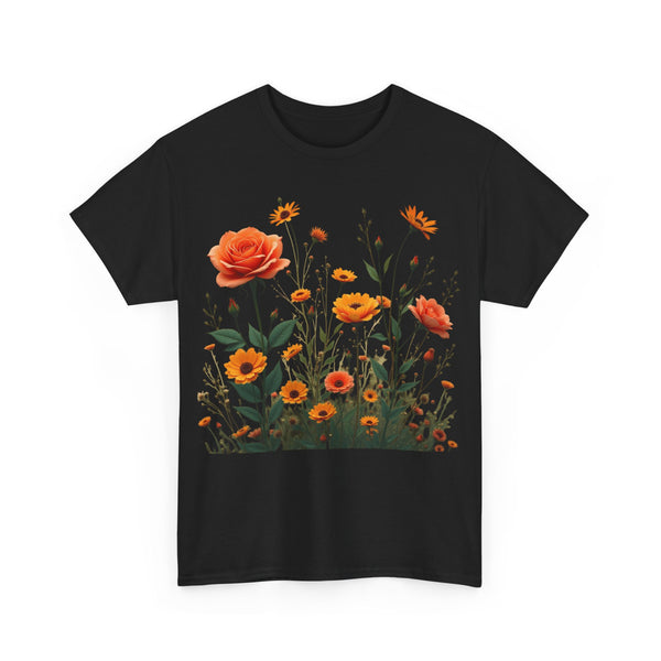 Wildflowers and Orange Roses, Graphic T-Shirts for Women, Floral Shirt, Womens Short Sleeve, Ladies Graphic Tees #5046TTS
