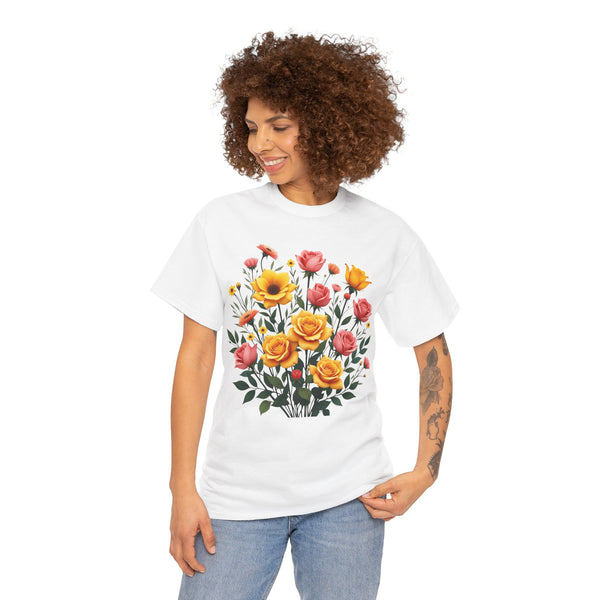 Wildflowers and Pink & Yellow Roses, Graphic T-Shirts for Women, Floral Shirt, Womens Short Sleeve, Ladies Graphic Tees #5139TTS