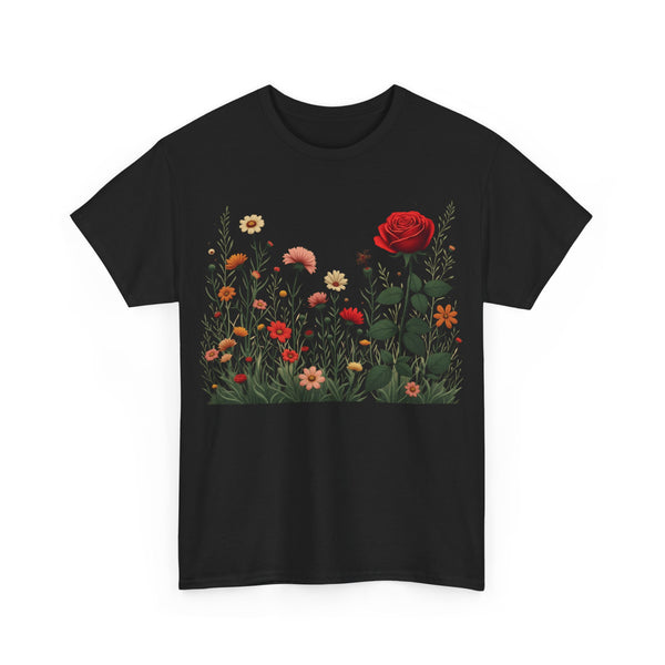 Wildflowers and a Red Rose, Graphic T-Shirts for Women, Floral Shirt, Womens Short Sleeve, Ladies Graphic Tees #5008TTS