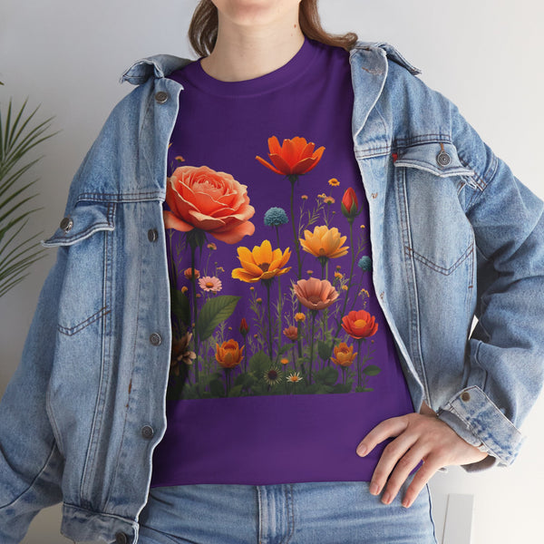 Wildflowers and Orange Roses, Graphic T-Shirts for Women, Floral Shirt, Womens Short Sleeve, Ladies Graphic Tees #5044TTS
