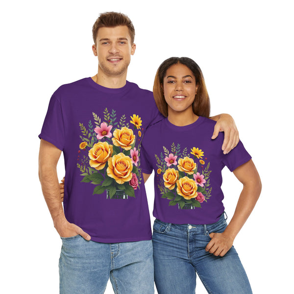 Wildflowers and Yellow Roses, Graphic T-Shirts for Women, Floral Shirt, Womens Short Sleeve, Ladies Graphic Tees #5135TTS