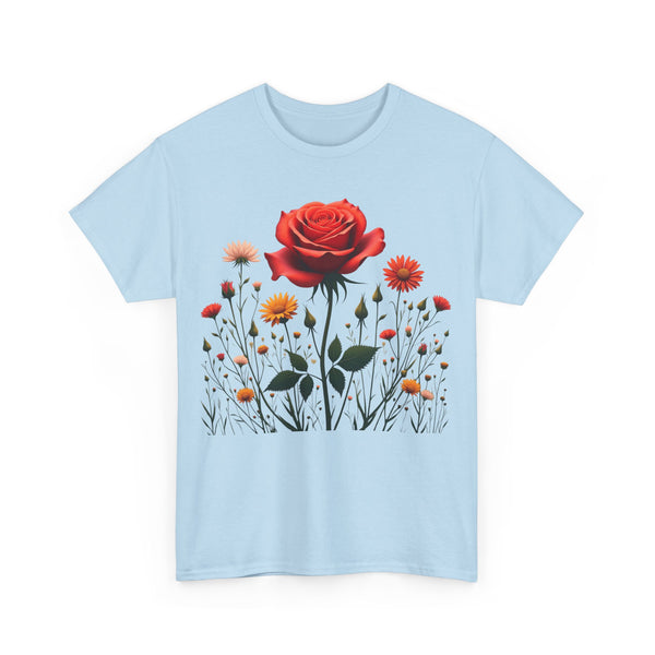 Wildflowers and a Red Rose, Graphic T-Shirts for Women, Floral Shirt, Womens Short Sleeve, Ladies Graphic Tees #5007TTS