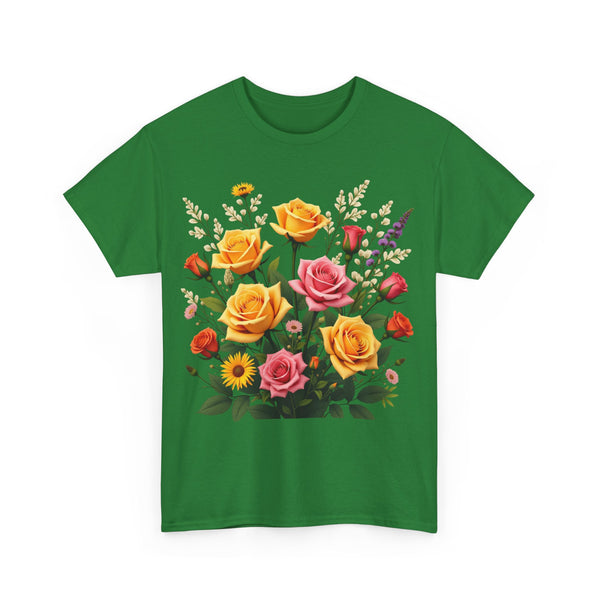 Wildflowers and Pink & Yellow Roses, Graphic T-Shirts for Women, Floral Shirt, Womens Short Sleeve, Ladies Graphic Tees #5142TTS