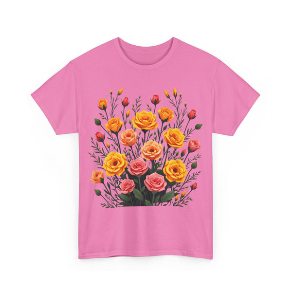 Wildflowers and Pink & Yellow Roses, Graphic T-Shirts for Women, Floral Shirt, Womens Short Sleeve, Ladies Graphic Tees #5140TTS