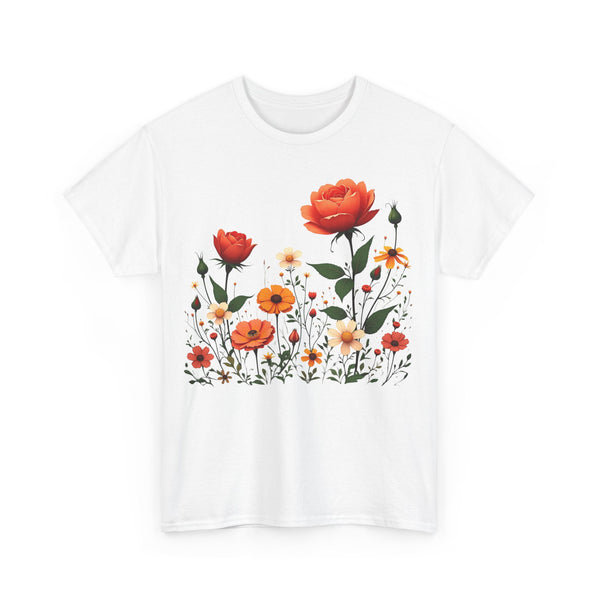 Wildflowers and Orange Roses, Graphic T-Shirts for Women, Floral Shirt, Womens Short Sleeve, Ladies Graphic Tees #5043TTS
