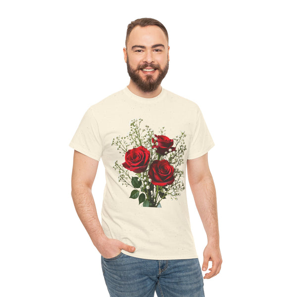Wildflowers and Red Roses, Graphic T-Shirts for Women, Floral Shirt, Womens Short Sleeve, Ladies Graphic Tees #5127TTS
