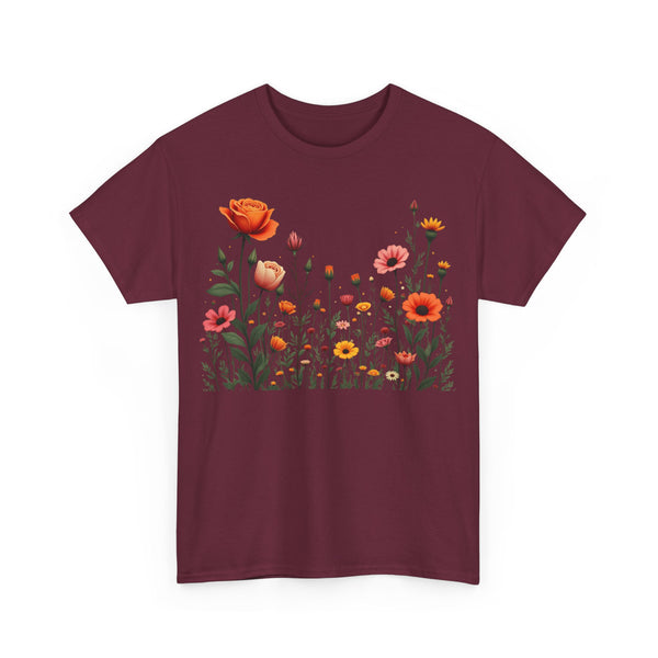Wildflowers and Orange Roses, Graphic T-Shirts for Women, Floral Shirt, Womens Short Sleeve, Ladies Graphic Tees #5042TTS