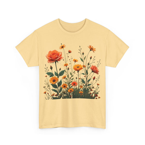 Wildflowers and Orange Roses, Graphic T-Shirts for Women, Floral Shirt, Womens Short Sleeve, Ladies Graphic Tees #5046TTS