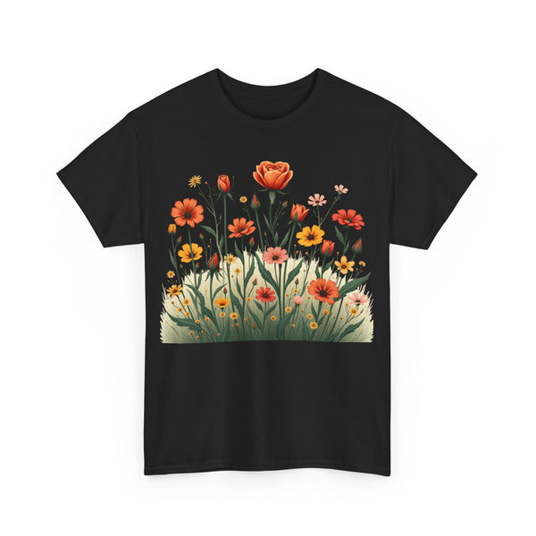 Wildflowers and Orange Roses, Graphic T-Shirts for Women, Floral Shirt, Womens Short Sleeve, Ladies Graphic Tees #5047TTS