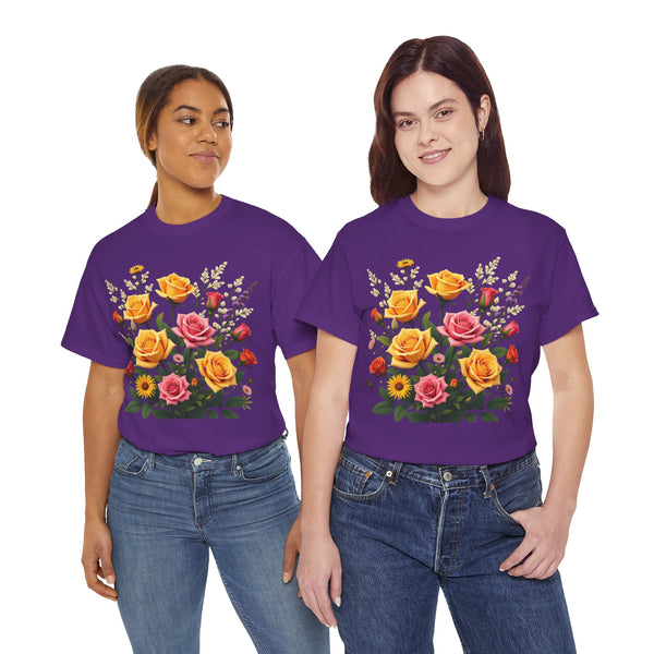 Wildflowers and Pink & Yellow Roses, Graphic T-Shirts for Women, Floral Shirt, Womens Short Sleeve, Ladies Graphic Tees #5142TTS