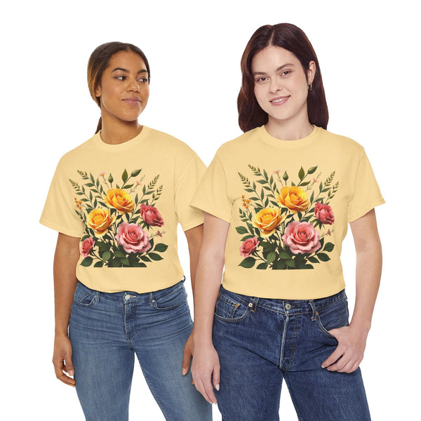 Wildflowers and Pink & Yellow Roses, Graphic T-Shirts for Women, Floral Shirt, Womens Short Sleeve, Ladies Graphic Tees #5149TTS