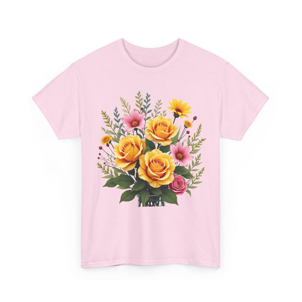 Wildflowers and Yellow Roses, Graphic T-Shirts for Women, Floral Shirt, Womens Short Sleeve, Ladies Graphic Tees #5135TTS